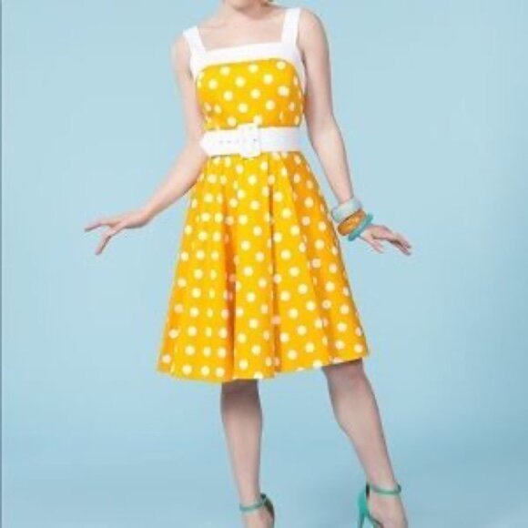 Pinup Couture Dresses & Skirts - Pinup Girl Clothing Golightly Netti Dress Yellow Polka Dot
